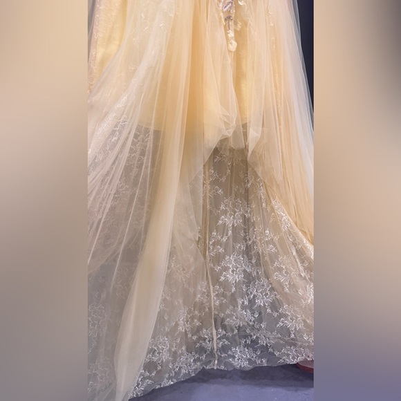 Mac Duggal Embellished Tulle One Shoulder High Low Gown Lemon Yellow 50661 prom - Picture 9 of 11